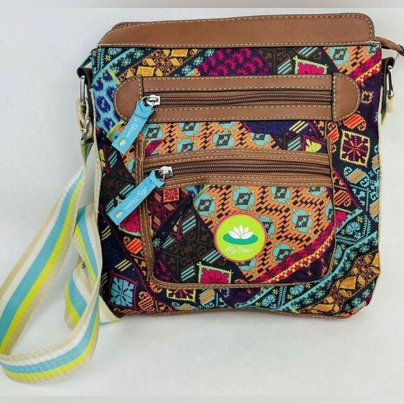 LILY BLOOM Crossbody Shoulder Bag Multi Colored Adjustable Strap Recycled - Picture 1 of 5